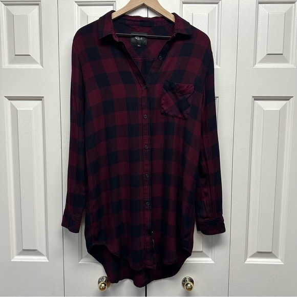 Rails Bianca Rosewood Navy Checkered Button Down Shirt Dress Size Medium - Picture 1 of 10